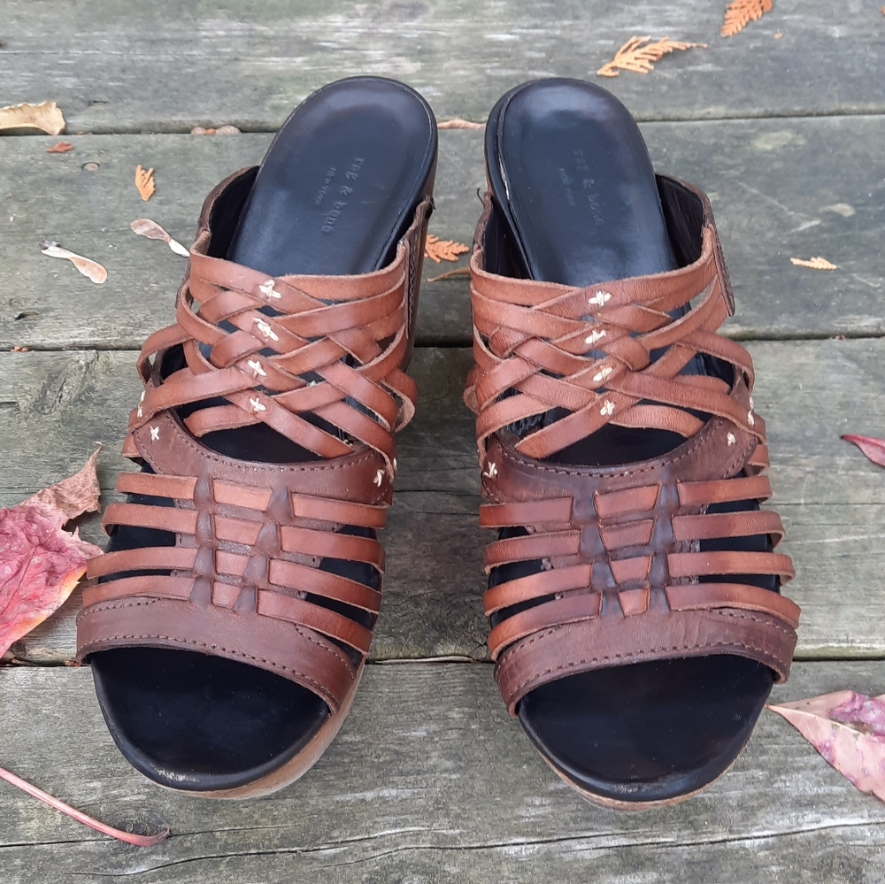 rag & bone Leather Platform Wooden Clogs, Leather Weave Top